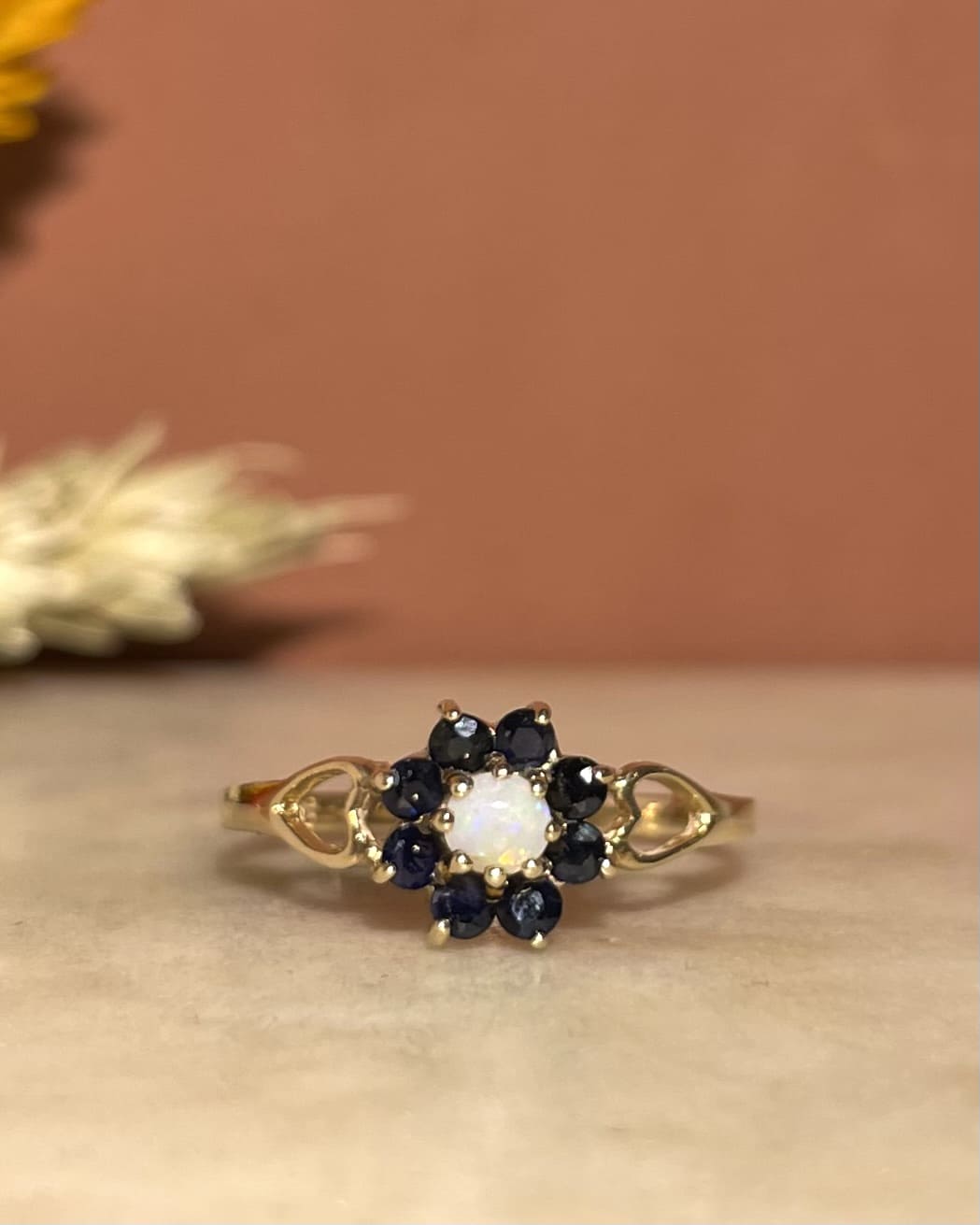 Bague marguerite Opale &amp; Saphirs &quot;Flavie&quot;