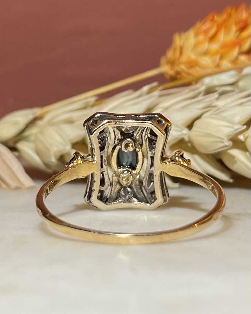 Art Deco Ring 3 Sapphires &amp;amp; 12 Diamonds "Mishell"