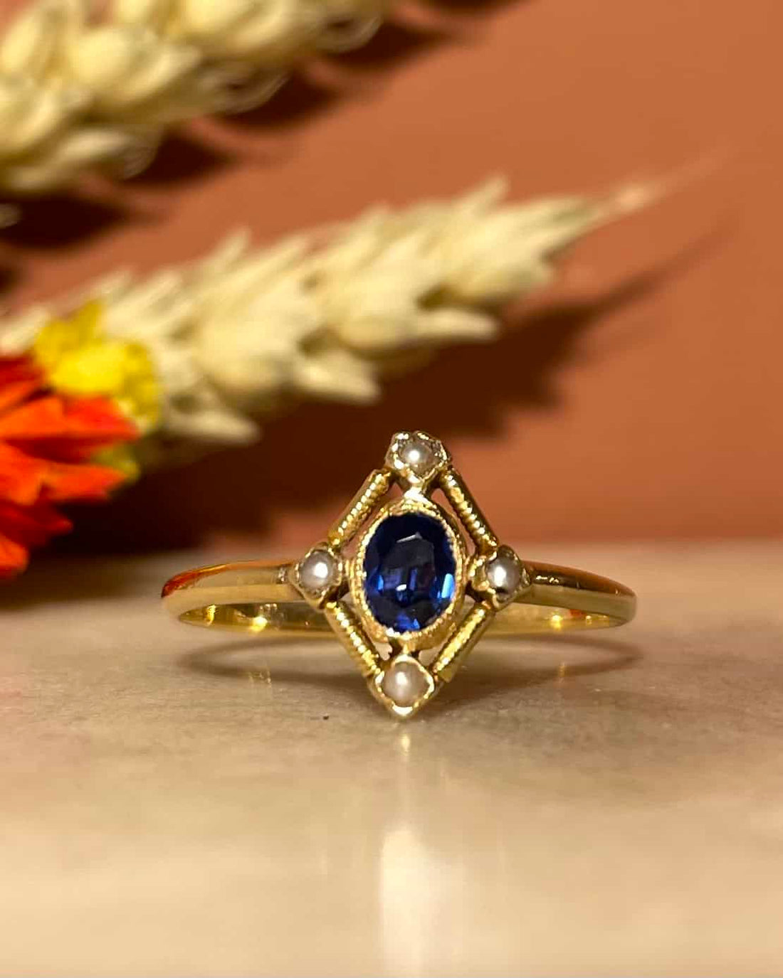 Bague XIXe Saphir &amp; Perles &quot;Maggy&quot;