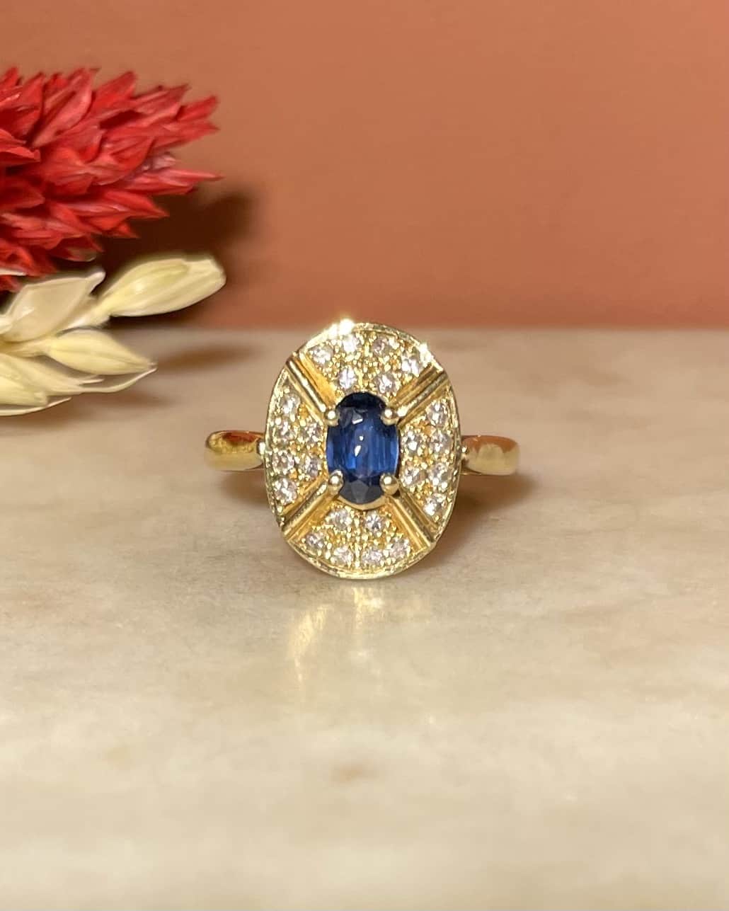 Art Deco Style Sapphire &amp;amp; Diamond Ring "Tahra"