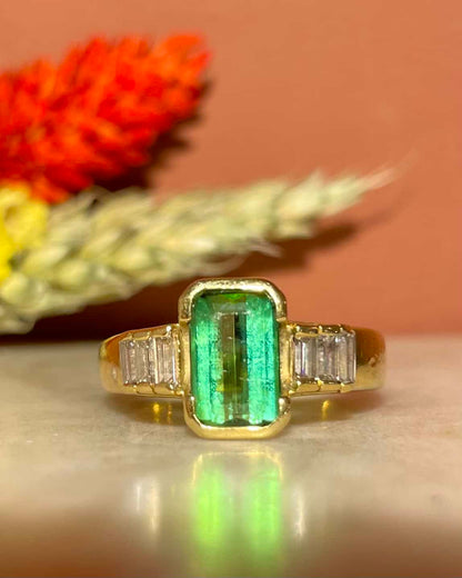 Bague Solitaire Tourmaline 1.40 carat &amp; Diamants &quot;Palmyre&quot;