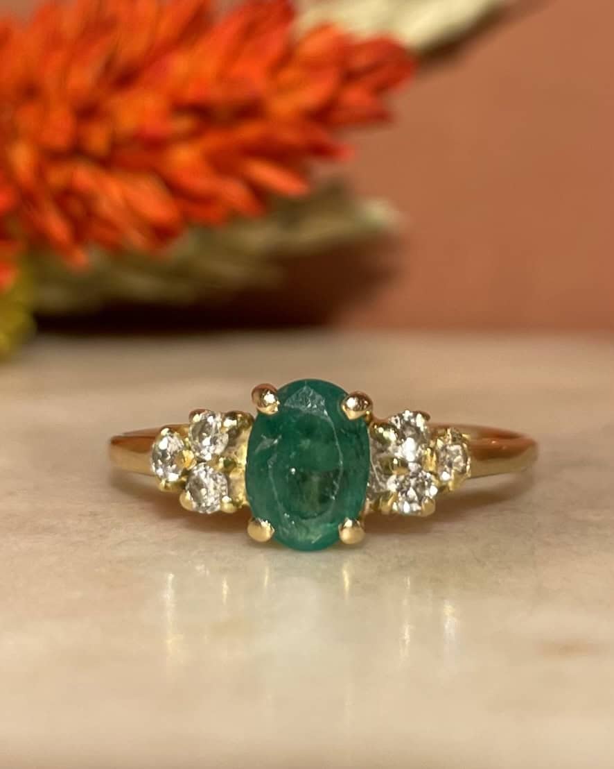 Bague Trilogie Emeraude &amp; Diamants &quot;Luciana&quot;