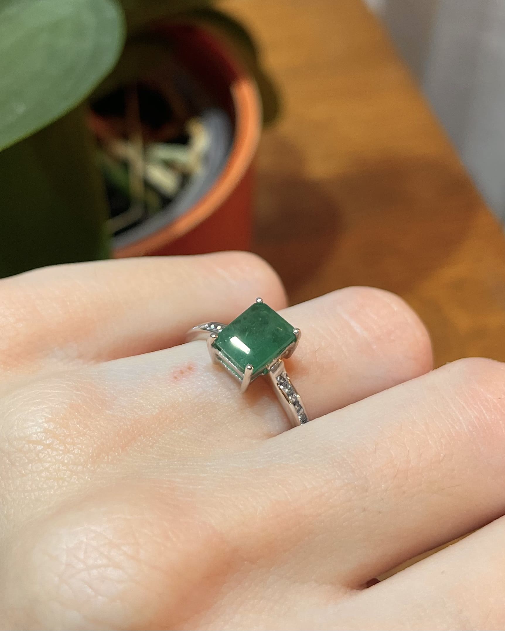 2.10 Carat Emerald &amp;amp; 14 Diamond Solitaire Ring "Araminta"
