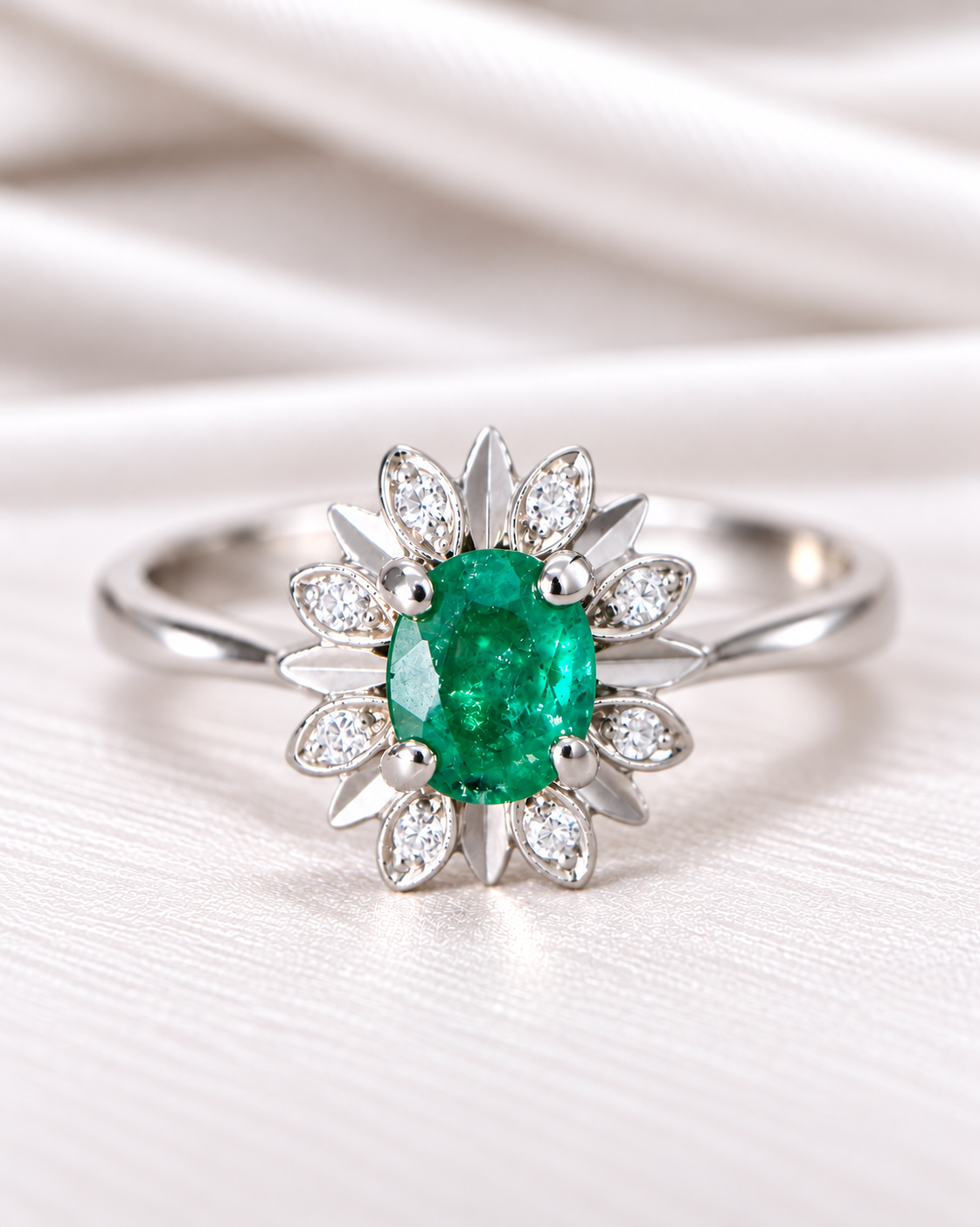 Bague Marguerite Émeraude &amp; Diamants "Dalia"