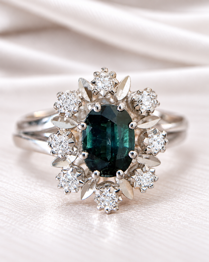 Bague Marguerite Saphir 1.20 carat &amp; Diamants "Julienne"