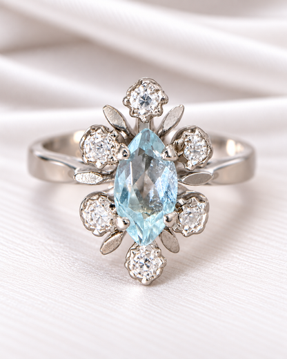 Bague Marquise Aigue-Marine &amp; Diamants "Mélania"