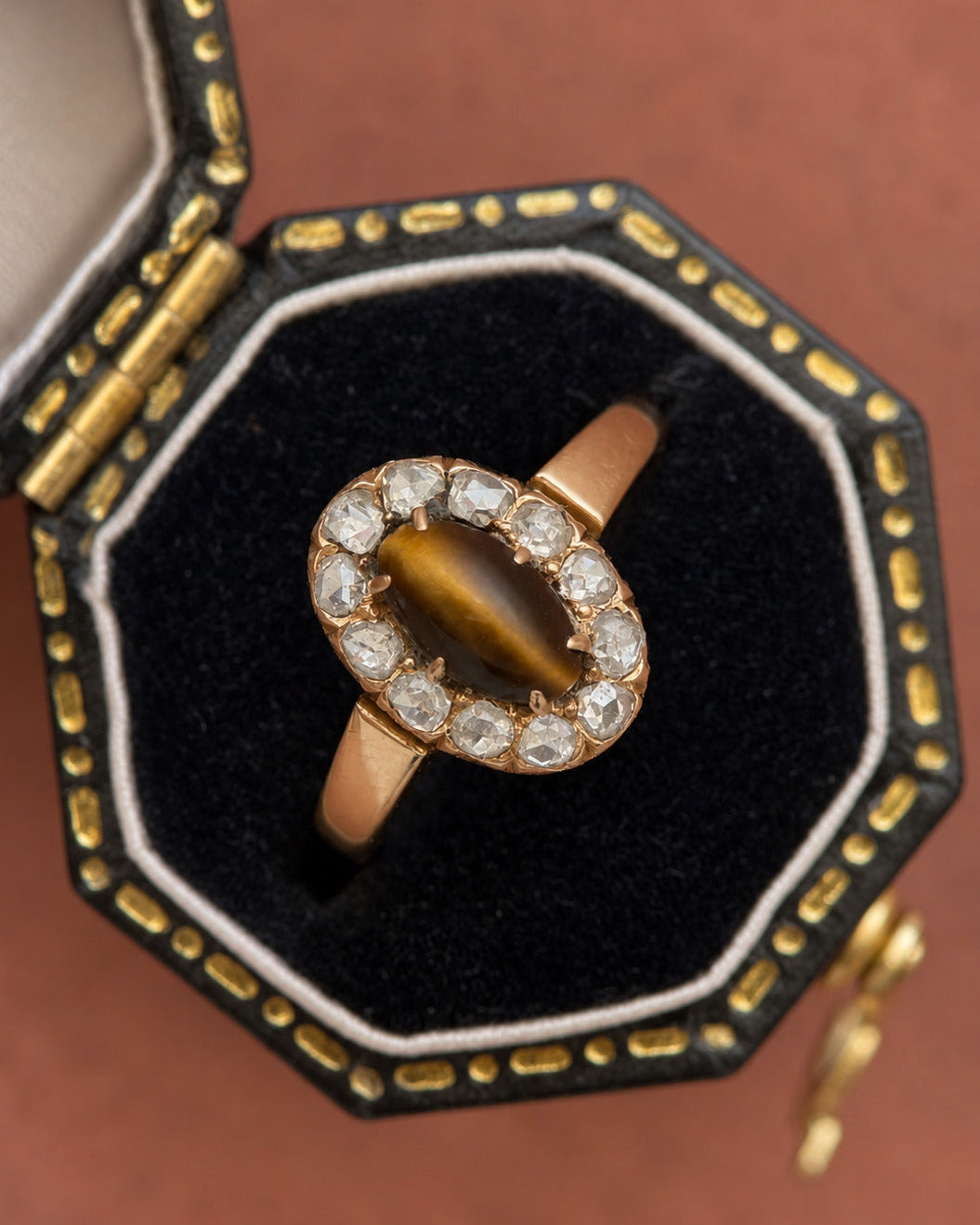 0|Tiger’s Eye Daisy Ring, 0.60 carat &amp; 0.39 carat Diamonds “Carmen”