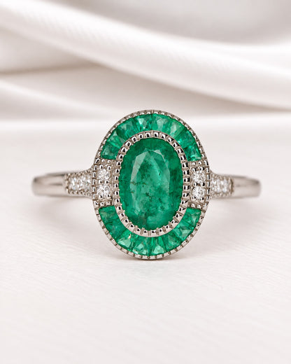 Anillo art déco con esmeraldas de 1.09 quilates y diamantes «Raphaelle»