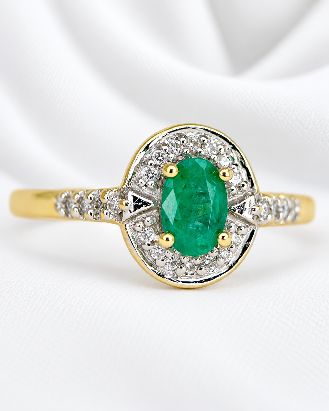 Bague Style Art-Déco Émeraude 0.50 carat &amp; Diamants 0.22 carat "Pamela"
