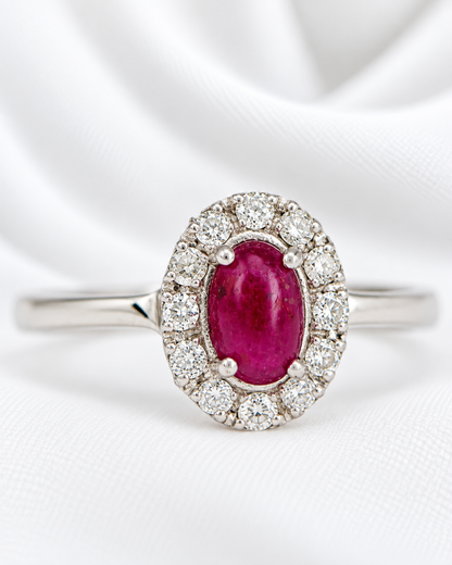 Cabochon Ruby Daisy Ring 0.80 carat &amp; "Rosy" Diamonds