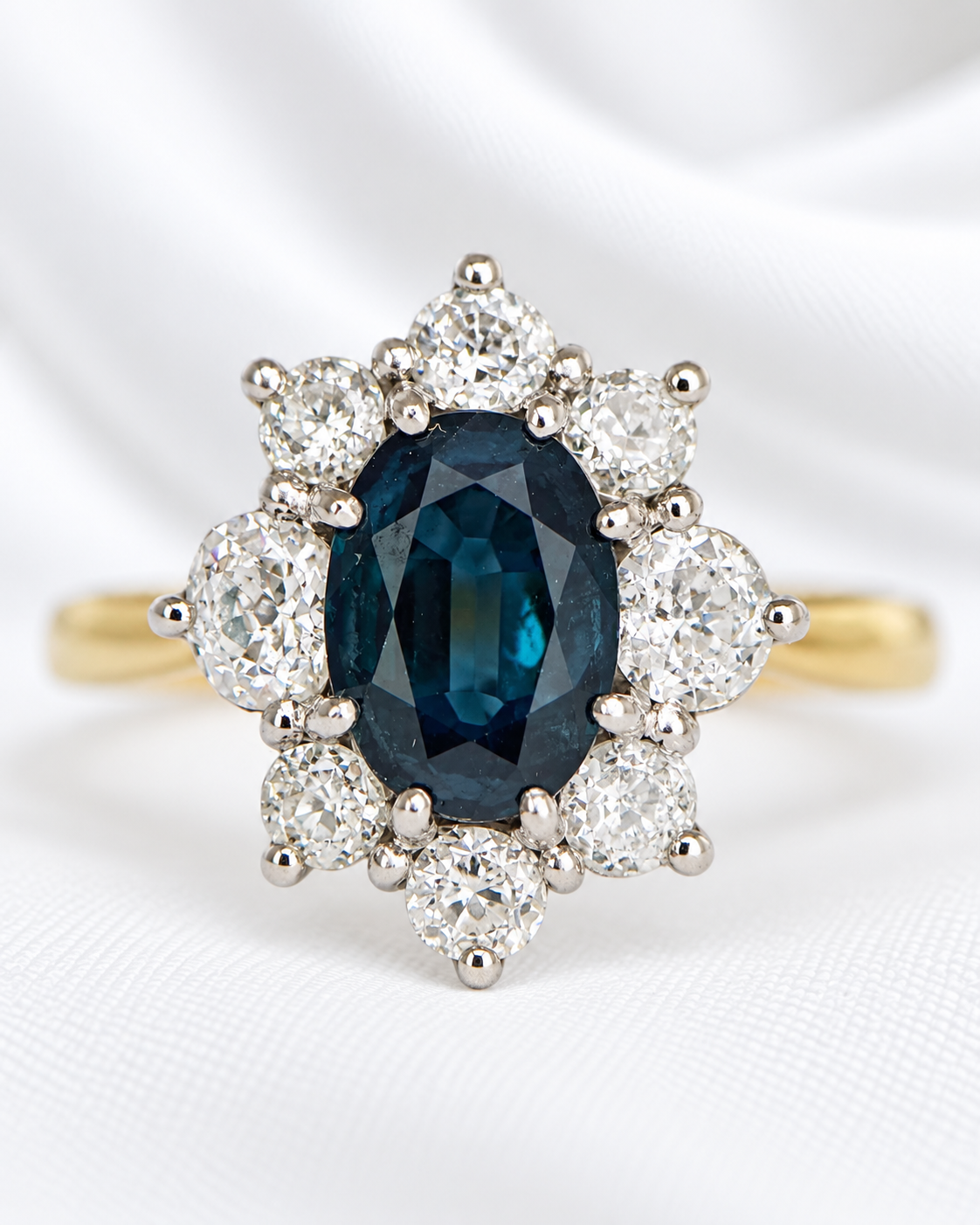 1.60-carat Sapphire &amp; 1.01-carat Diamond Cluster Ring "Victoria"
