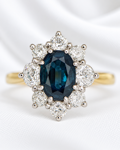 1.60-carat Sapphire &amp; 1.01-carat Diamond Cluster Ring "Victoria"