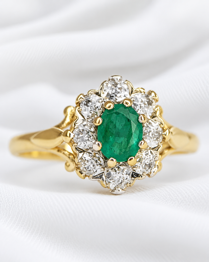 Bague Marguerite Émeraude &amp; Diamants "Claudia"