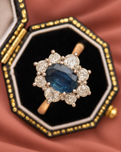 1.60-carat Sapphire &amp; 1.01-carat Diamond Cluster Ring "Victoria"