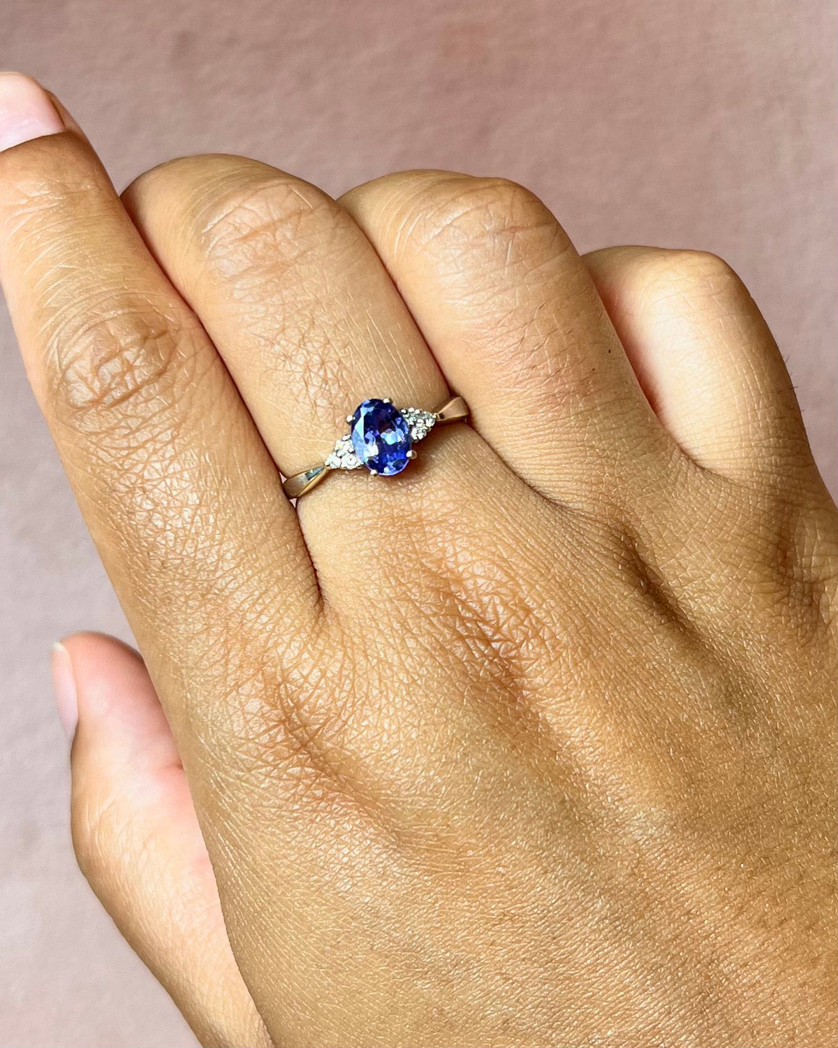 1-carat Tanzanite &amp; Diamond Trilogy Ring "Olympe"