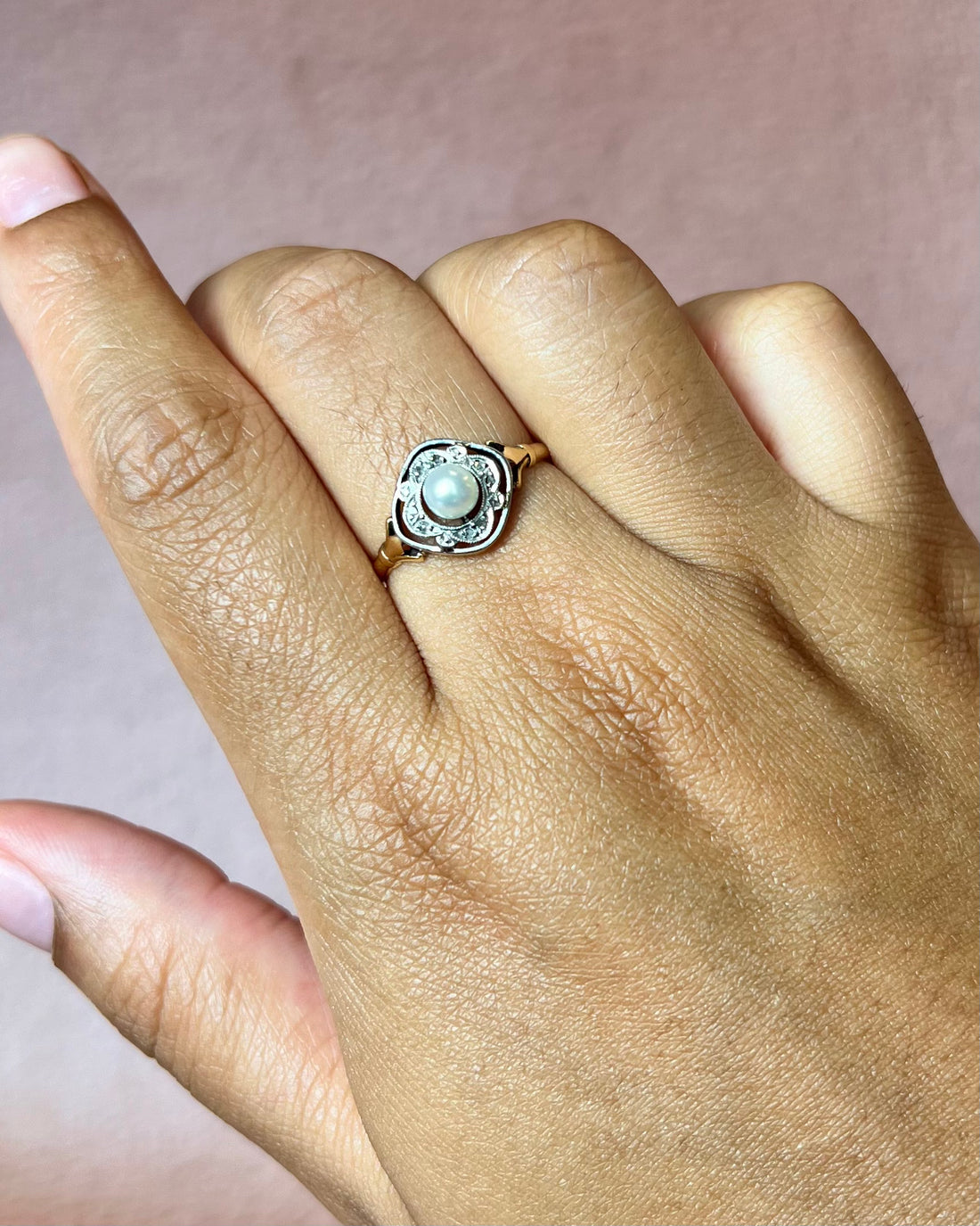 Bague Art-Déco Perle &amp; Diamants "Ornella"