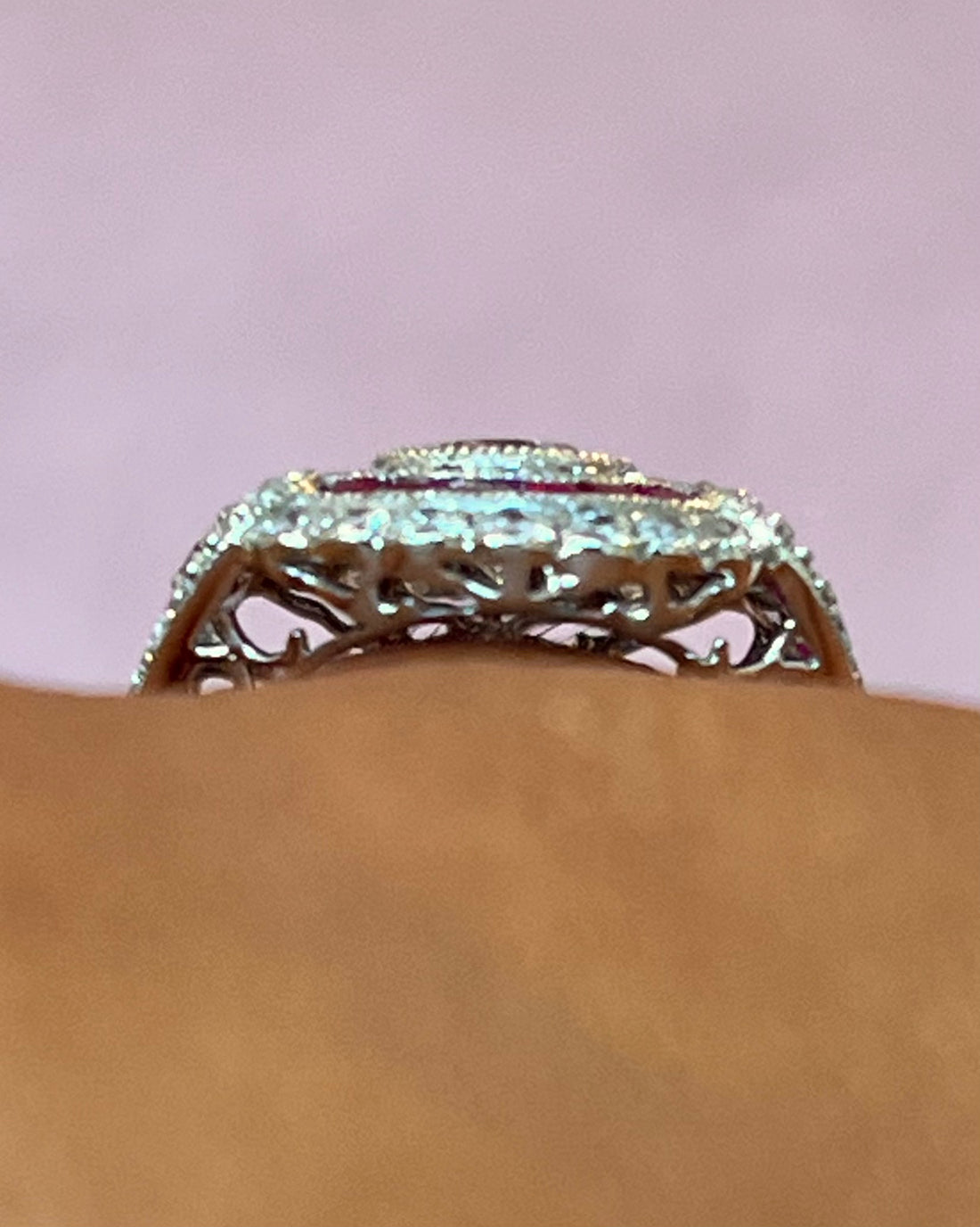 Art Deco-style Diamond Ring 1.27 carat &amp; Ruby "Valériane"
