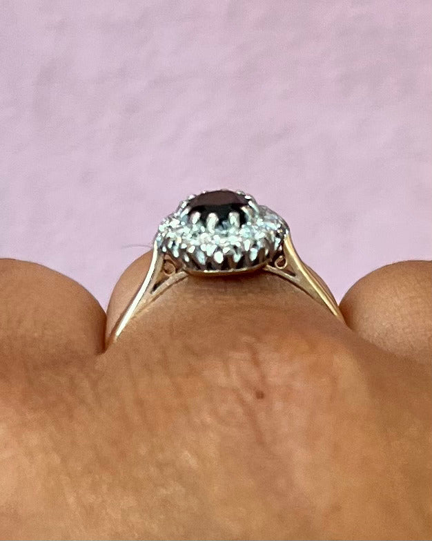 1.52-carat Sapphire Marguerite Ring &amp; Diamonds 4.22g "Vivienne"