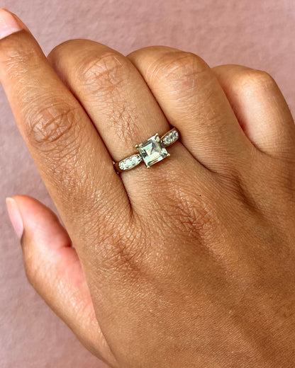 1.20-carat Prasiolite Quartz &amp; Diamond Trilogy Ring "Ava"