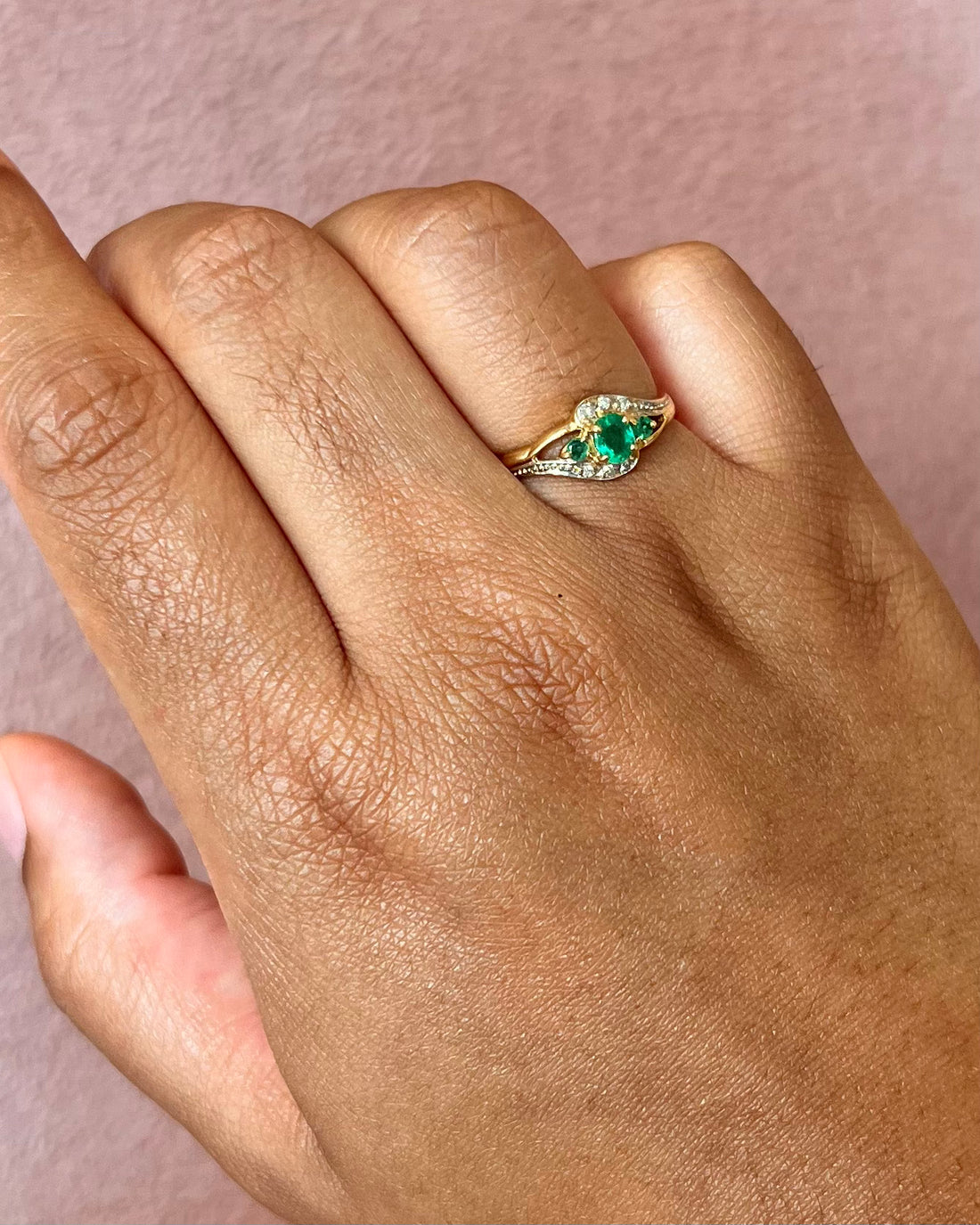 “Daisy” Emerald &amp; Diamond Trilogy Ring