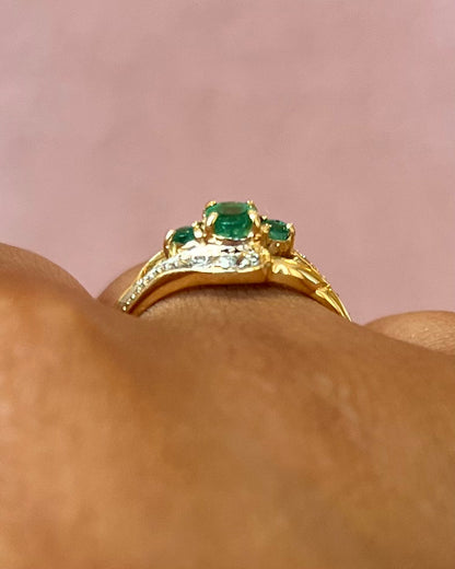 “Daisy” Emerald &amp; Diamond Trilogy Ring