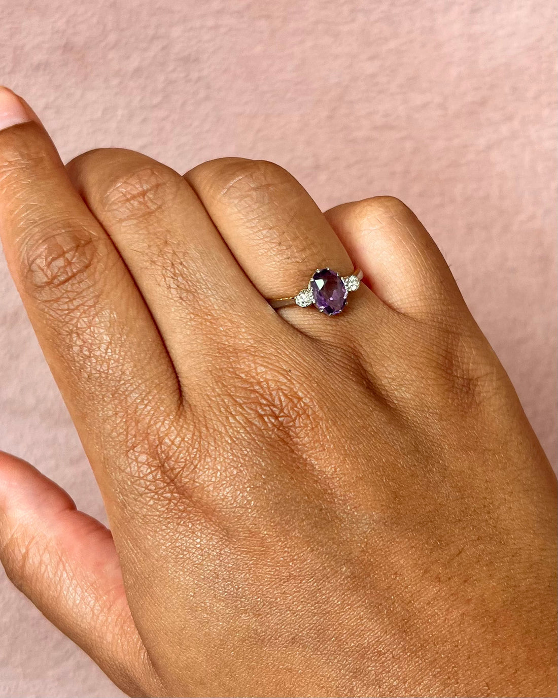Gabriella Trilogy Ring with 0.90 Carat Amethyst &amp; Diamonds
