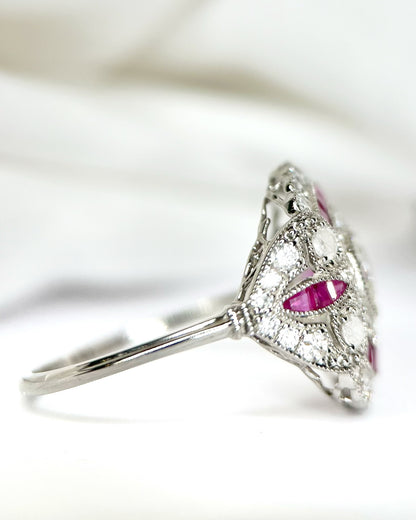 Bague Style Art-Déco Diamants 1.27 carat &amp; Rubis "Valériane"