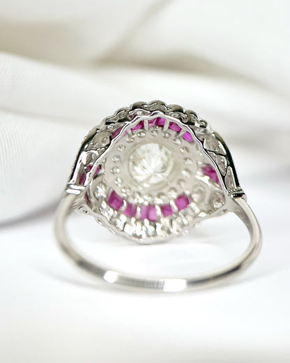 Bague Style Art-Déco Diamants 1.27 carat &amp; Rubis "Valériane"