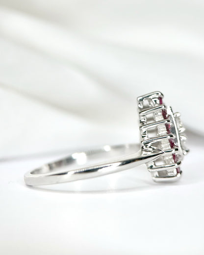 Pear-Shaped Daisy Diamond &amp; Ruby Ring "Ariette"