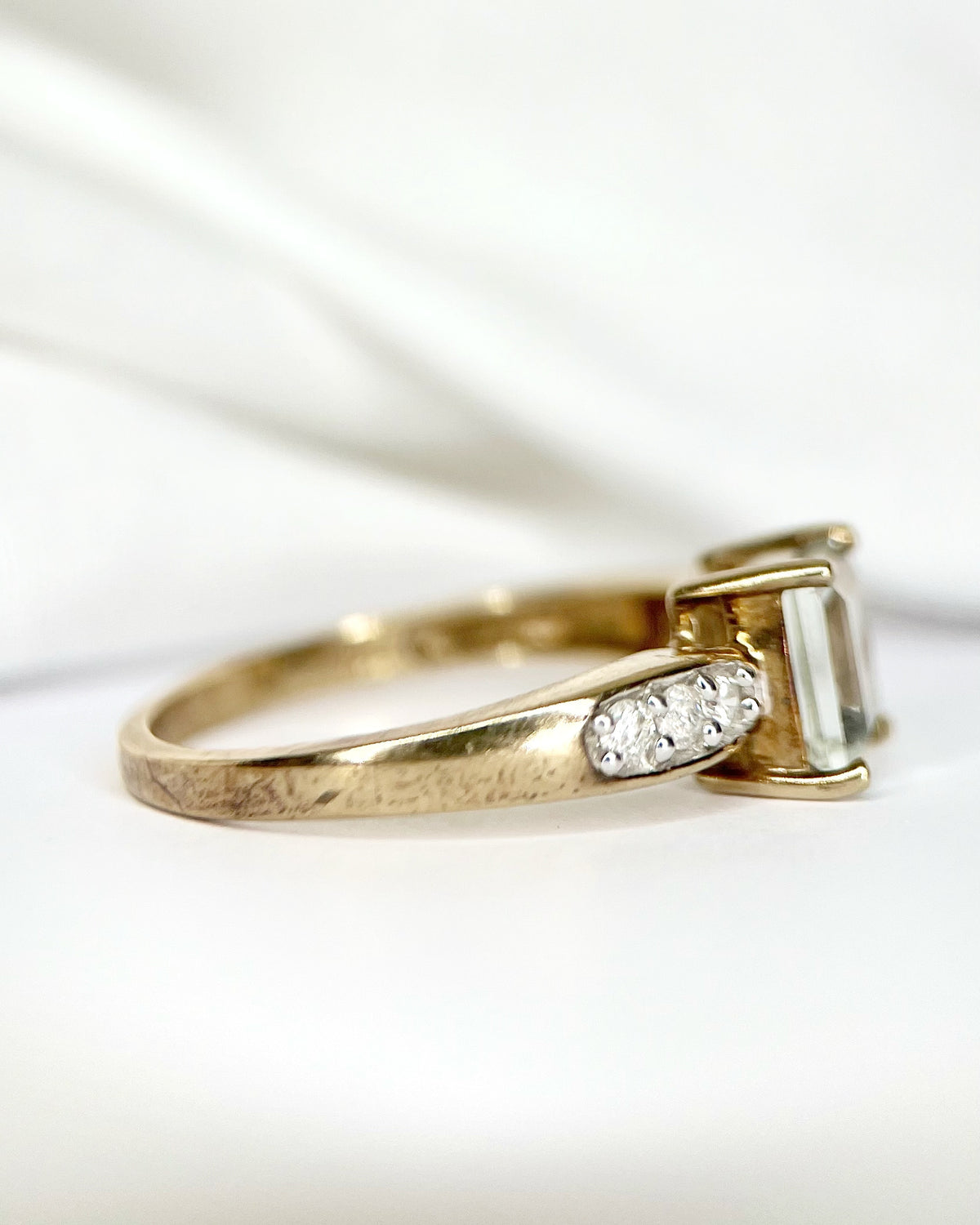 1.20-carat Prasiolite Quartz &amp; Diamond Trilogy Ring "Ava"