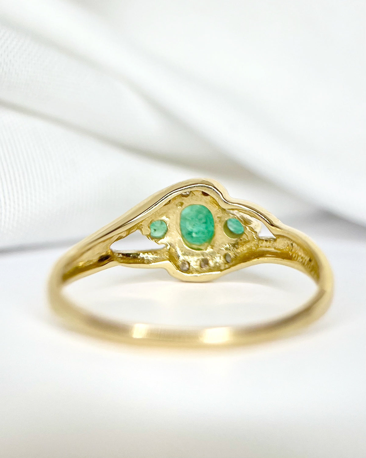 “Daisy” Emerald &amp; Diamond Trilogy Ring