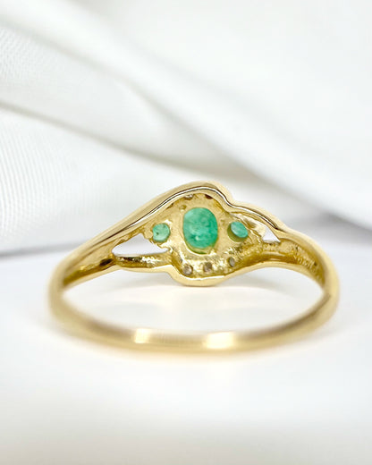 “Daisy” Emerald &amp; Diamond Trilogy Ring