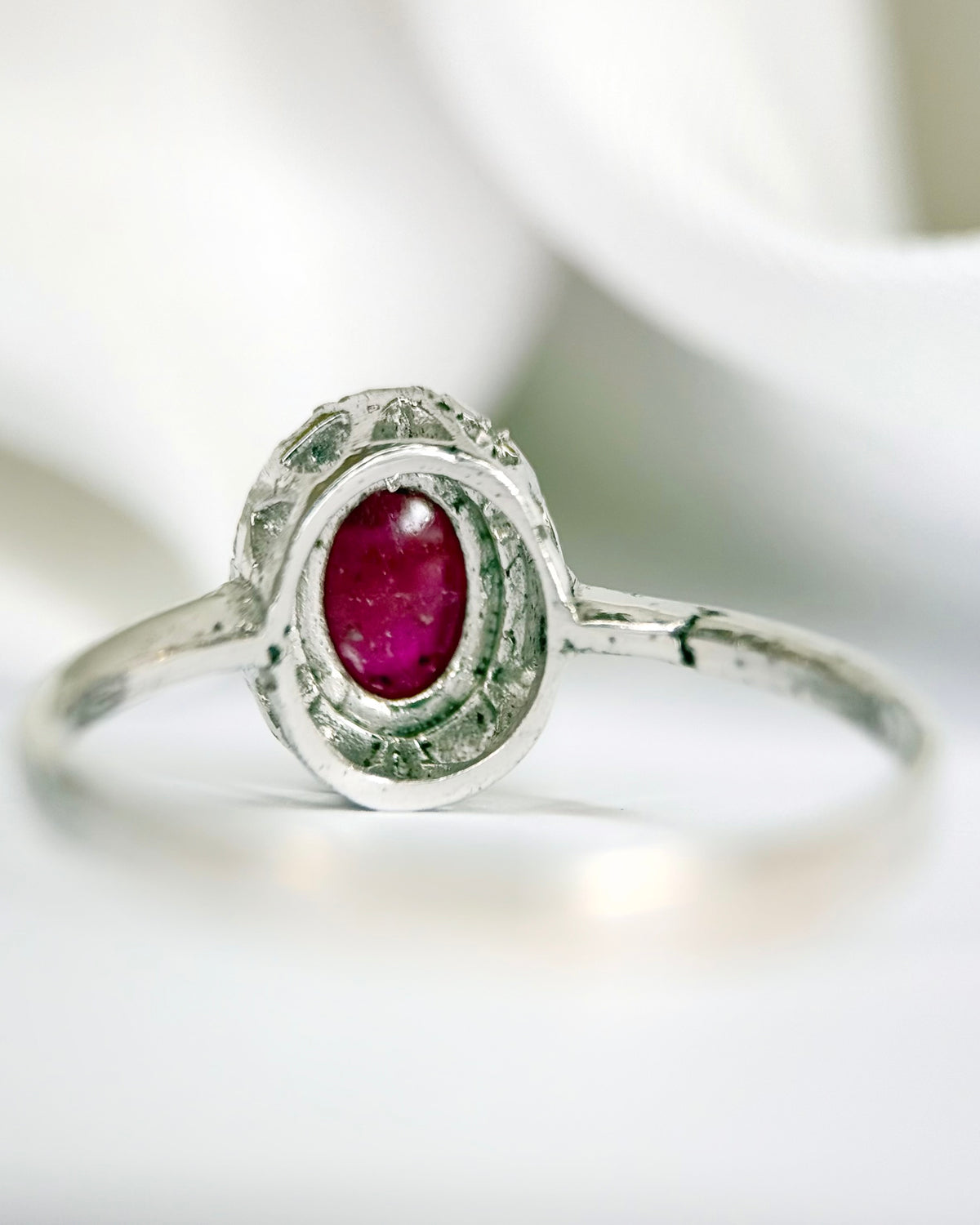 Cabochon Ruby Daisy Ring 0.80 carat &amp; "Rosy" Diamonds