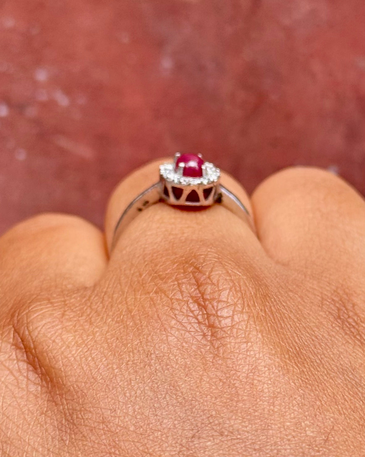 Cabochon Ruby Daisy Ring 0.80 carat &amp; "Rosy" Diamonds