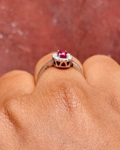 Cabochon Ruby Daisy Ring 0.80 carat &amp; "Rosy" Diamonds
