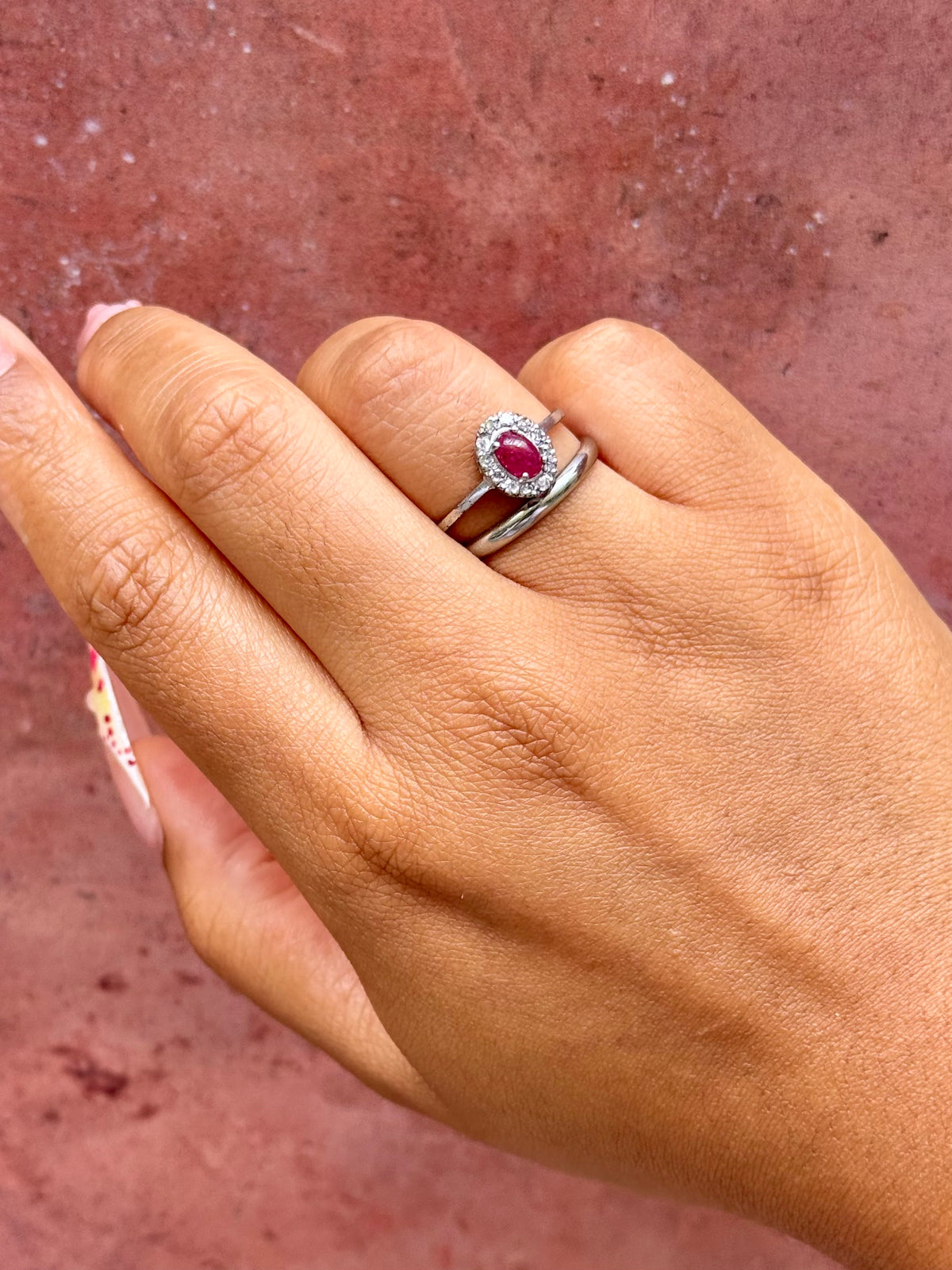 Cabochon Ruby Daisy Ring 0.80 carat &amp; "Rosy" Diamonds