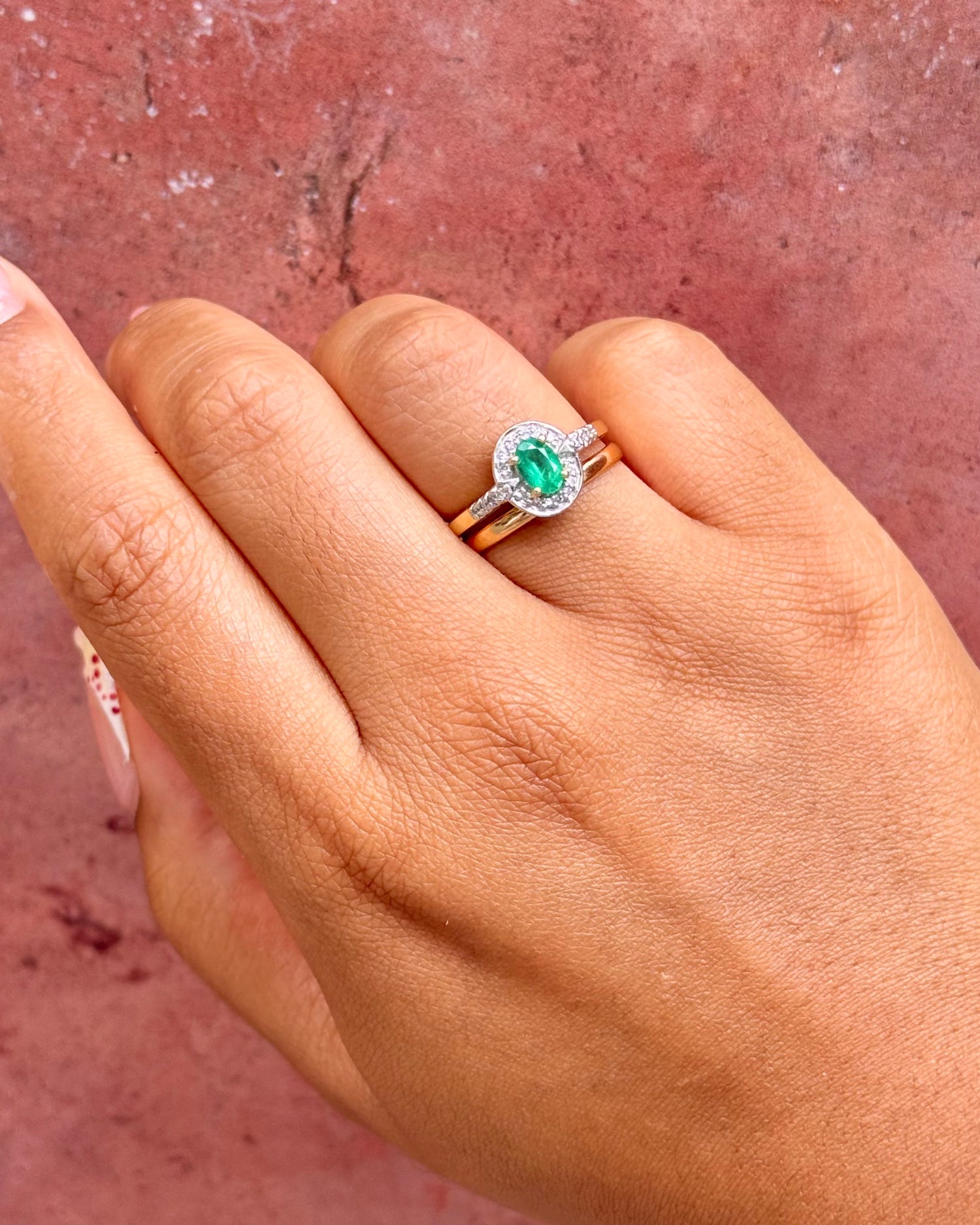 Bague Style Art-Déco Émeraude 0.50 carat &amp; Diamants 0.22 carat "Pamela"