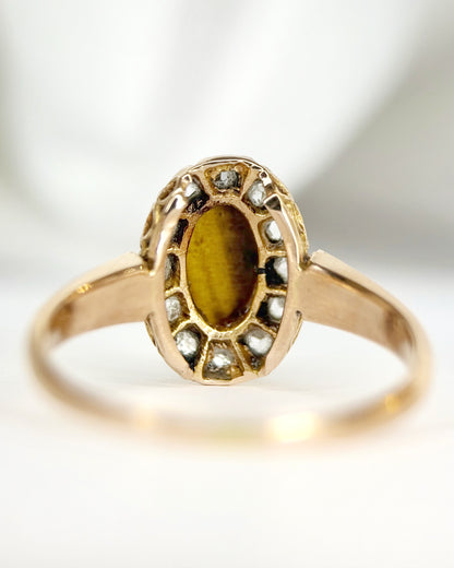 0|Tiger’s Eye Daisy Ring, 0.60 carat &amp; 0.39 carat Diamonds “Carmen”
