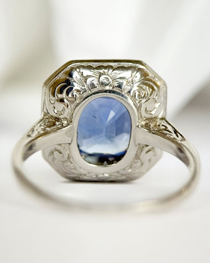 Bague Style Art-Déco Saphir Ceylan 3.07 carats &amp; Diamants 0.35 carat "Sofia"
