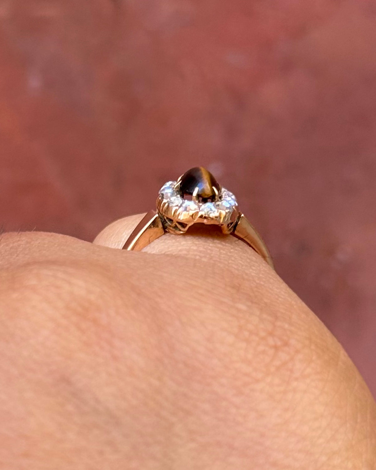0|Tiger’s Eye Daisy Ring, 0.60 carat &amp; 0.39 carat Diamonds “Carmen”