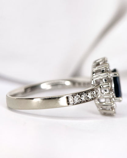 Bague Solitaire Saphir 0.88 carat &amp; Diamants 0.32 carat 4.06g "Elsa"