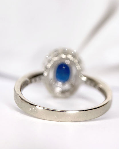 Bague Solitaire Saphir 0.88 carat &amp; Diamants 0.32 carat 4.06g "Elsa"
