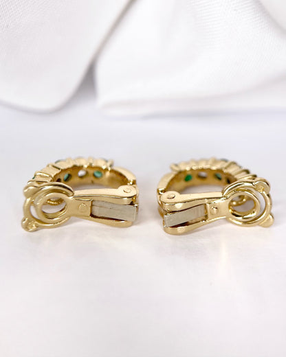 Aros de media caña con esmeraldas y diamantes, oro 4.46g "Martine"