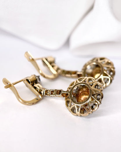 Dormeuses Perles &amp; Topazes Blanches 1.64 carat 6g "Leslie"
