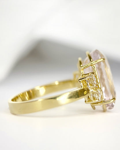 Bague Cocktail Trilogie Kunzite 5.90 carats &amp; Diamants 0.32 carat "Hilda" 5.02g