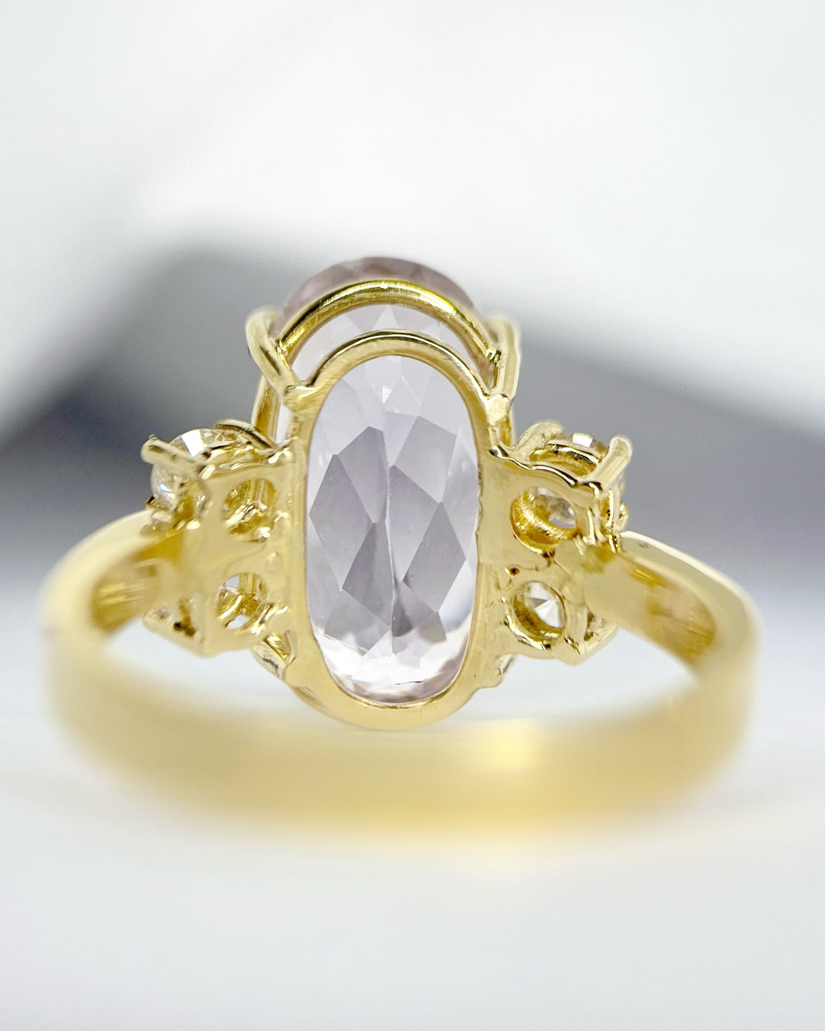 Bague Cocktail Trilogie Kunzite 5.90 carats &amp; Diamants 0.32 carat "Hilda" 5.02g