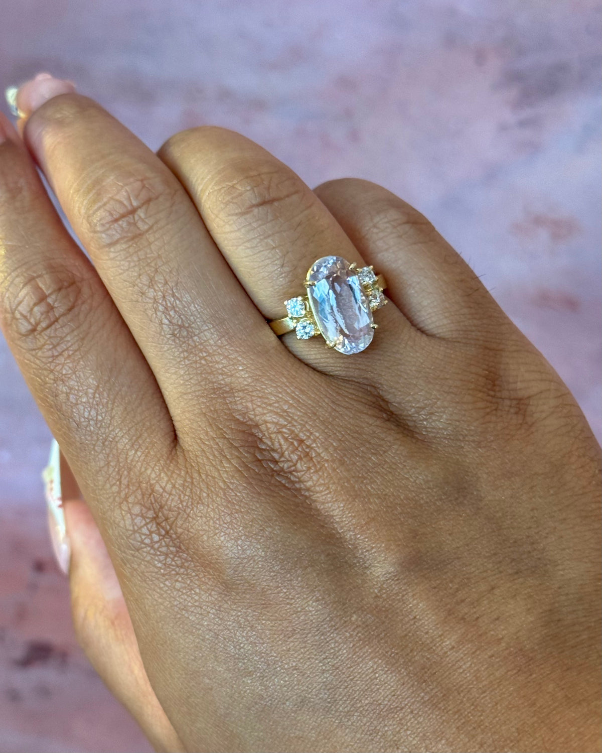 Bague Cocktail Trilogie Kunzite 5.90 carats &amp; Diamants 0.32 carat "Hilda" 5.02g