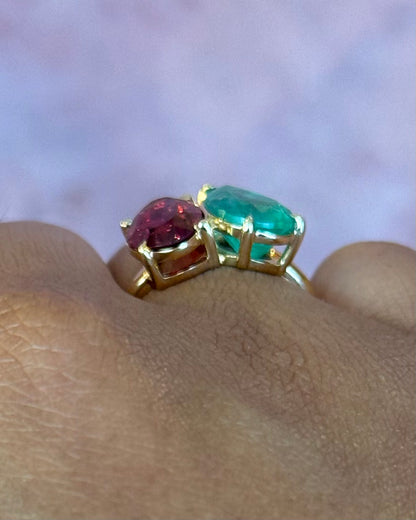 Bague Émeraude de Colombie 2.25 carats &amp; Grenat Rhodolite 2.40 carats  "Marjorie"