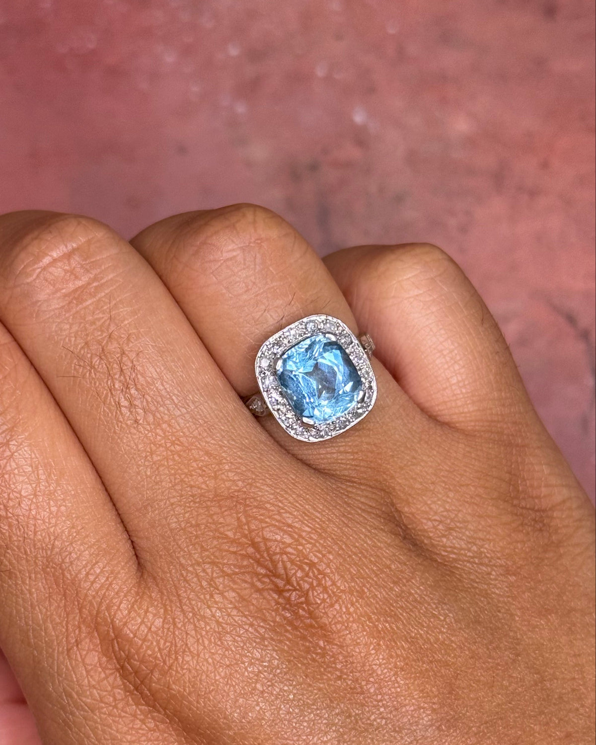 Anillo estilo art déco con aguamarina de 3.40 carats y diamantes de 0.36 carat, 5.38g «Pamela»