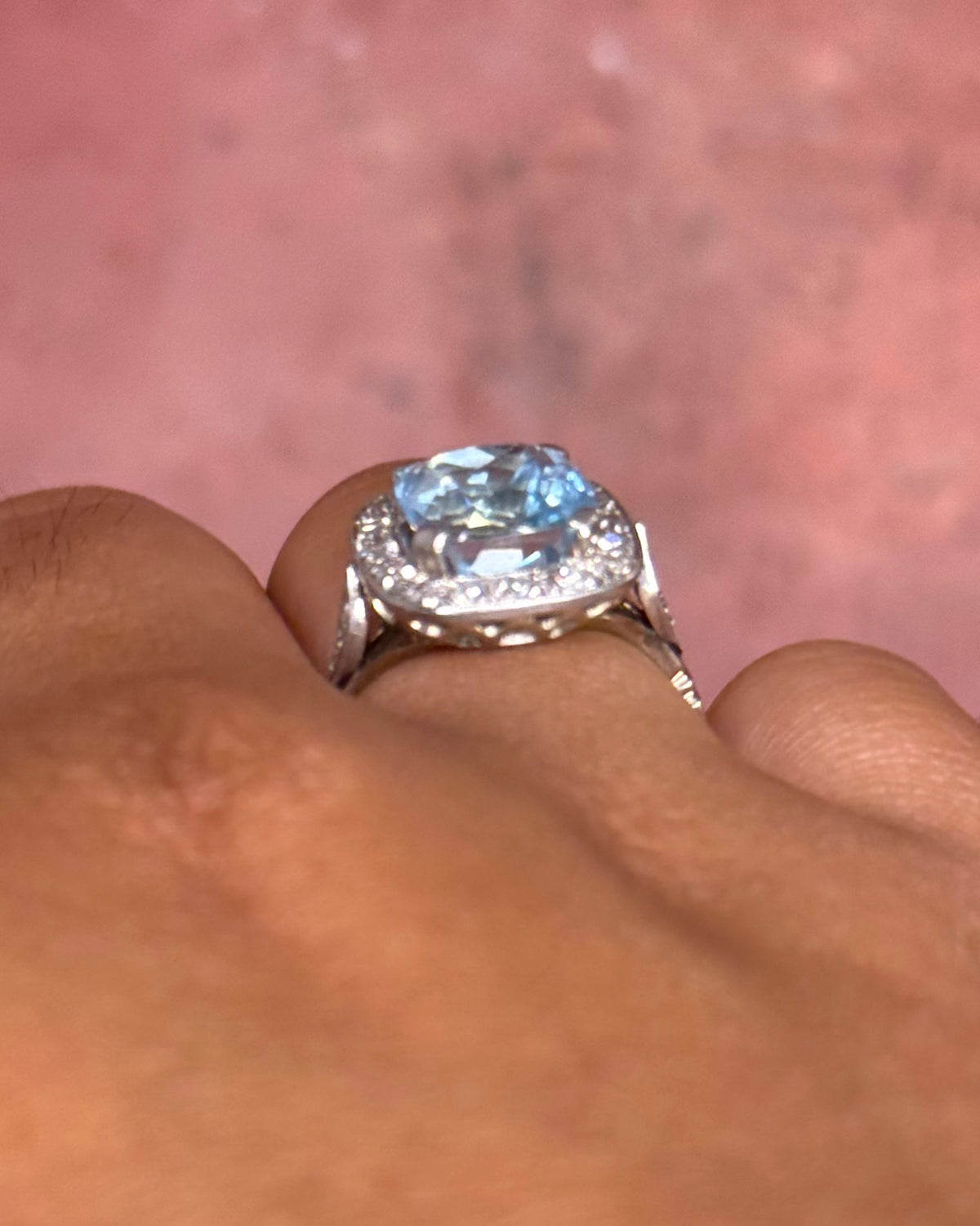 Anillo estilo art déco con aguamarina de 3.40 carats y diamantes de 0.36 carat, 5.38g «Pamela»